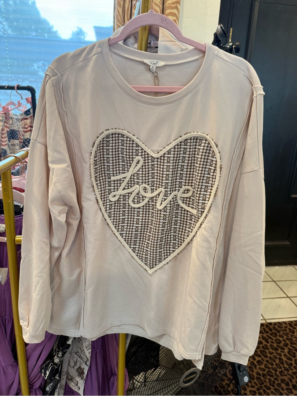 Easel Light Tan Patch Heart 'Love' Pullover Sweatshirt